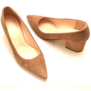 J. Crew Ellie tan suede block heel pointy toe pump Size 8